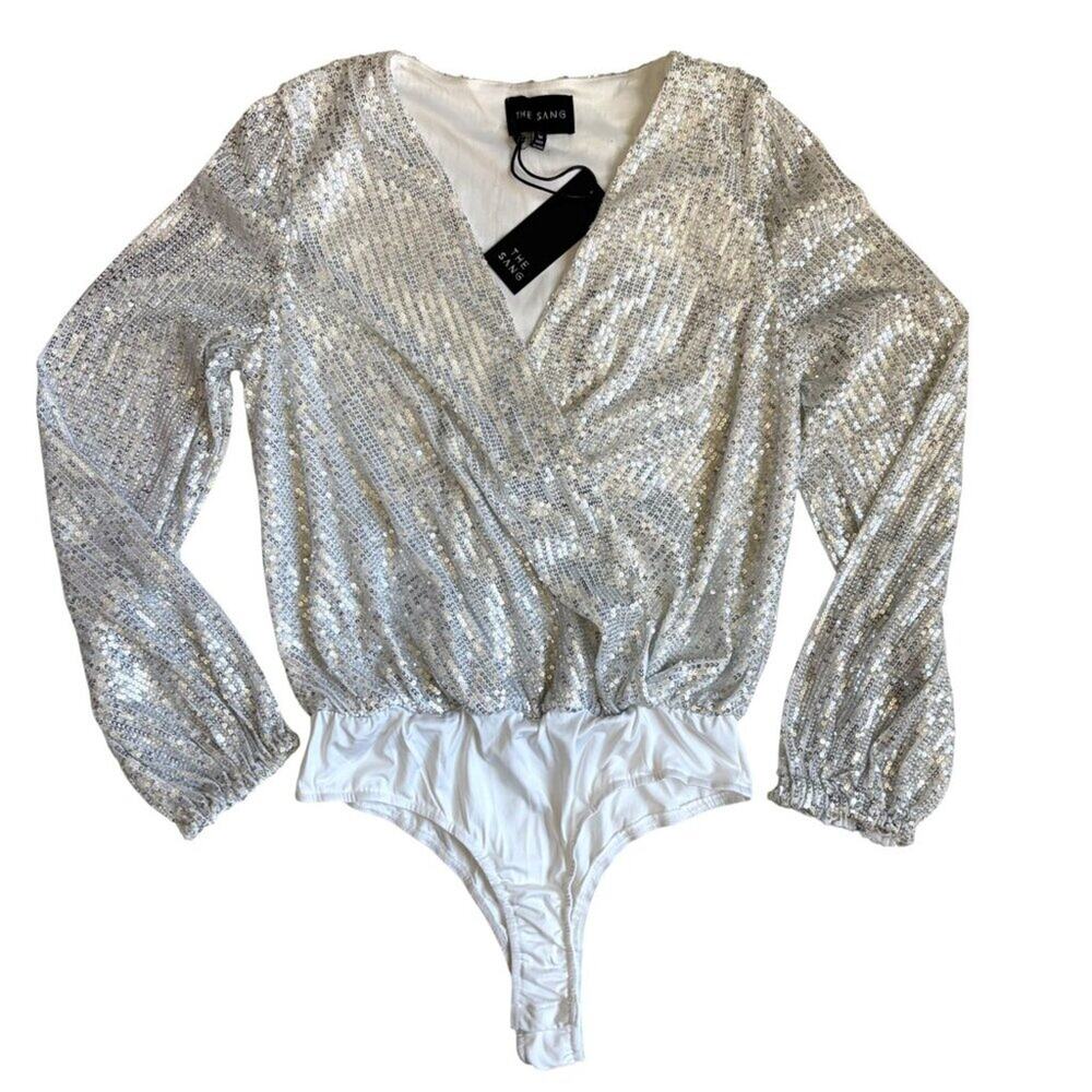 NWT The Sang Sequin Bodysuit (Silver) - Medium